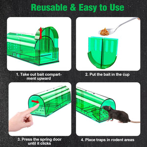 4 Pcs Large Humane Mouse Traps No Kill, Live Mouse Traps Indoor for Home, Reusable Mice Trap Catcher for House & Outdoors