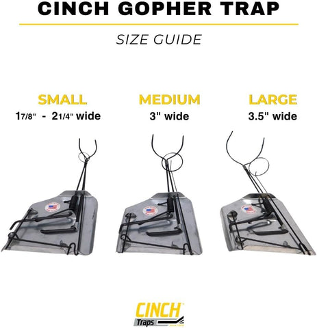 Image of Cinch Gopher Trap - Professional-Grade Gopher Traps That Work Best, Heavy Duty, Reusable Rodent Trapping System - Ideal for Lawns, Gardens, Ranches, and More - Outdoor Use, Medium Size (3 Pack)