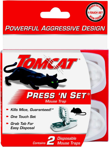 Image of Press 'N Set Mouse Trap, Plastic, Spring-Loaded Mouse Killer with Grab-Tab, 2 Traps