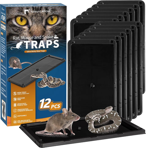 Image of Sticky Mouse Trap, 12 Pack Large Glue Traps, Pre-Baited Heavy Duty Non-Toxic Bulk Glue Boards Mouse Traps Indoor for Mice, Snakes, Rat, Insects, Cockroaches & Spiders, Pet Safe Easy to Use