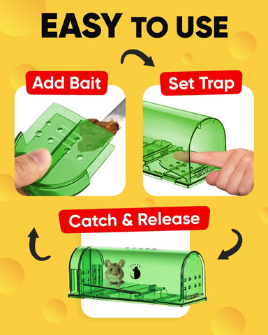 Image of Humane No Kill Live Catch and Release Mouse Traps, Reusable with Cleaning Brush - 4 Pack