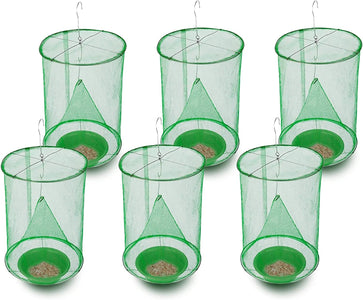 6 Pack Fly Traps Outdoor, Hanging Fly Catcher with Bait, Fly Killer Cage, Reusable Ranch Fly Traps for Outdoor Farm, Yard, Garden