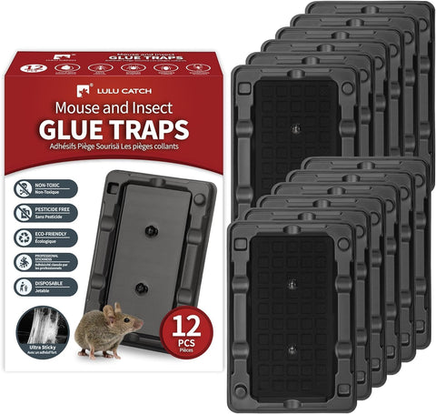 Image of Mouse & Insect Traps 12 Pack, Heavier Sticky Traps with Non-Toxic Glue for Small Mice & Insects. Sticky Mouse Traps Indoor, Easy to Set, Safe to Children & Pets