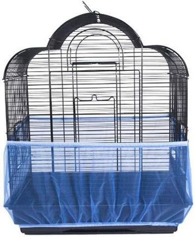 Image of Universal Bird Cage Seed Catcher Seeds Guard Parrot Mesh Net Cover Stretchy Shell Skirt Traps Cage Basket Soft Airy Parrot Cage Skirt (S,Blue)