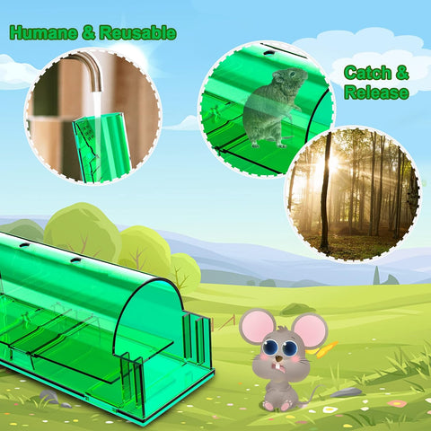 Image of 4 Pcs Large Humane Mouse Traps No Kill, Live Mouse Traps Indoor for Home, Reusable Mice Trap Catcher for House & Outdoors