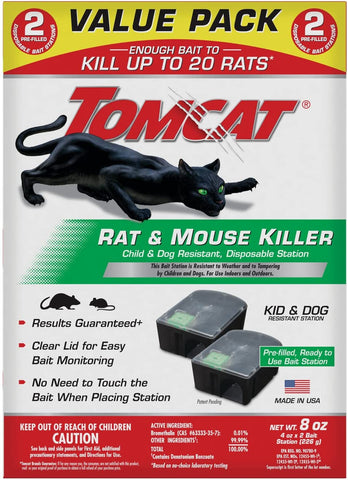 Image of Rat and Mouse Killer Disposable Stations for Indoor/Outdoor Use: Child and Dog Resistant, Pre-Filled, Easy Monitoring, 2-Pack