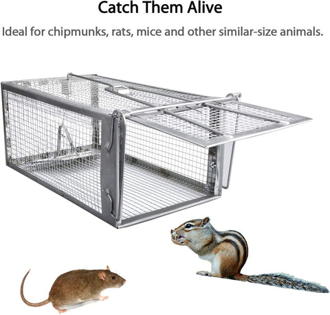 Image of Live Animal Cage Traps for Chipmunks Rats and Mice (Set of 2)