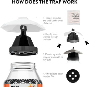 Outdoor Fly Trap [2 Pack] Fly Traps Outdoor with Dissolvable Non-Toxic Bait - Controls Flies for Patios, Hanging Fly Traps with Tie Included