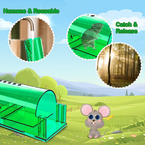 Image of 4 Pcs Humane Mouse Traps No Kill, Live Mouse Trap, Reusable Mice Trap Catch for House & Outdoors
