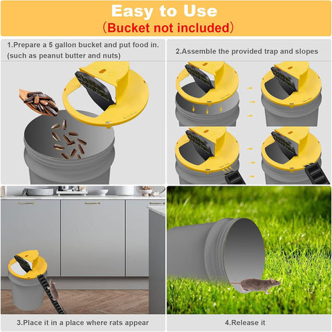 Image of Flip N-Slide Bucket Lid Mouse / Rat Trap Cat Pattern Mouse Slide Traps Automatically Resets Humane Trap Door Style, Compatible with 5 Gallon Bucket, Multi Catch Mice Control Traps