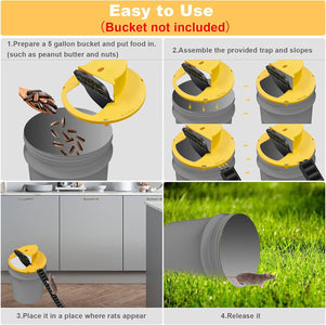 Flip N-Slide Bucket Lid Mouse / Rat Trap Cat Pattern Mouse Slide Traps Automatically Resets Humane Trap Door Style, Compatible with 5 Gallon Bucket, Multi Catch Mice Control Traps