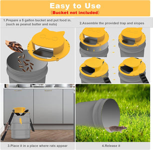 Bucket Mouse Trap Flip Lid Indoor for Home Humane Rat Trap Slope Mouse Slide Trap Automatically Resets Live Mouse Trap Door Style, Compatible with 5 Gallon Bucket, Cat Style