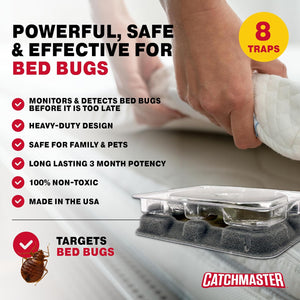 Slider Bed Bug Monitors 8-Pack, Adhesive Bed Bug Traps for Home & Travel, Glue Traps for under Mattress, Early Detection for Bedroom, Bulk Bed Bug Interceptors, Pet Safe Pest Control