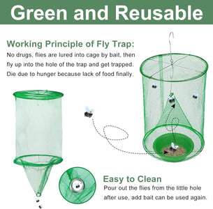 6 Pack Fly Traps Outdoor, Hanging Fly Catcher with Bait, Fly Killer Cage, Reusable Ranch Fly Traps for Outdoor Farm, Yard, Garden