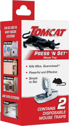 Image of Press 'N Set Mouse Trap for Indoor or Outdoor Use, Plastic Spring-Loaded Mouse Killer with Grab Tab, 2 Traps