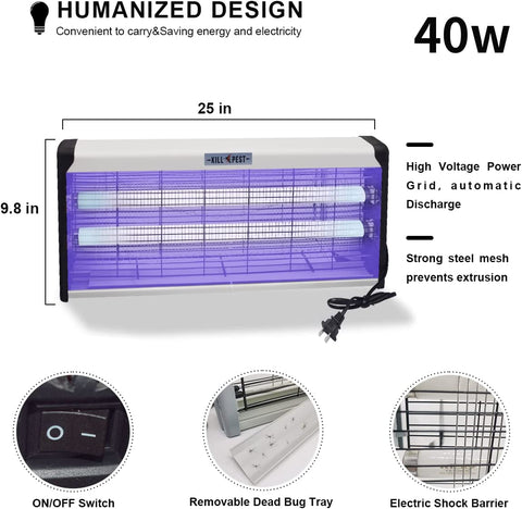 Image of 40W Electric Bug Zapper, Mosquito Zappers Killer Power Grid Fly Killer, Insect Fly Traps Electric Shock Bug Catcher Mosquito Light Bulb for Indoor, Backyard, Patio