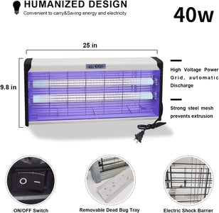 40W Electric Bug Zapper, Mosquito Zappers Killer Power Grid Fly Killer, Insect Fly Traps Electric Shock Bug Catcher Mosquito Light Bulb for Indoor, Backyard, Patio