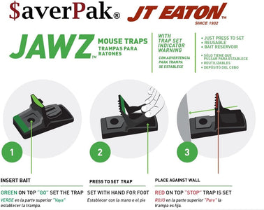 4 Pack - Includes 4  Jawz Mouse Traps for Use with Solid or Liquid Baits