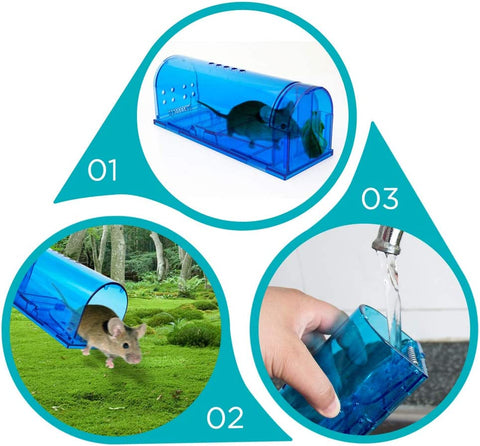 Image of Humane Mouse Trap | Catch and Release Mouse Traps That Work | Mice Trap No Kill for Mice/Rodent Pet Safe (Dog/Cat) Best Indoor/Outdoor Mousetrap Catcher Non Killer Small Capture Cage (Blue)